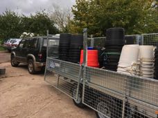 Trailer, tubs and buckets up to the field the night before
